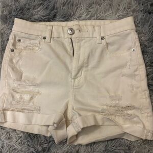 Women's Cream Distressed Shorts